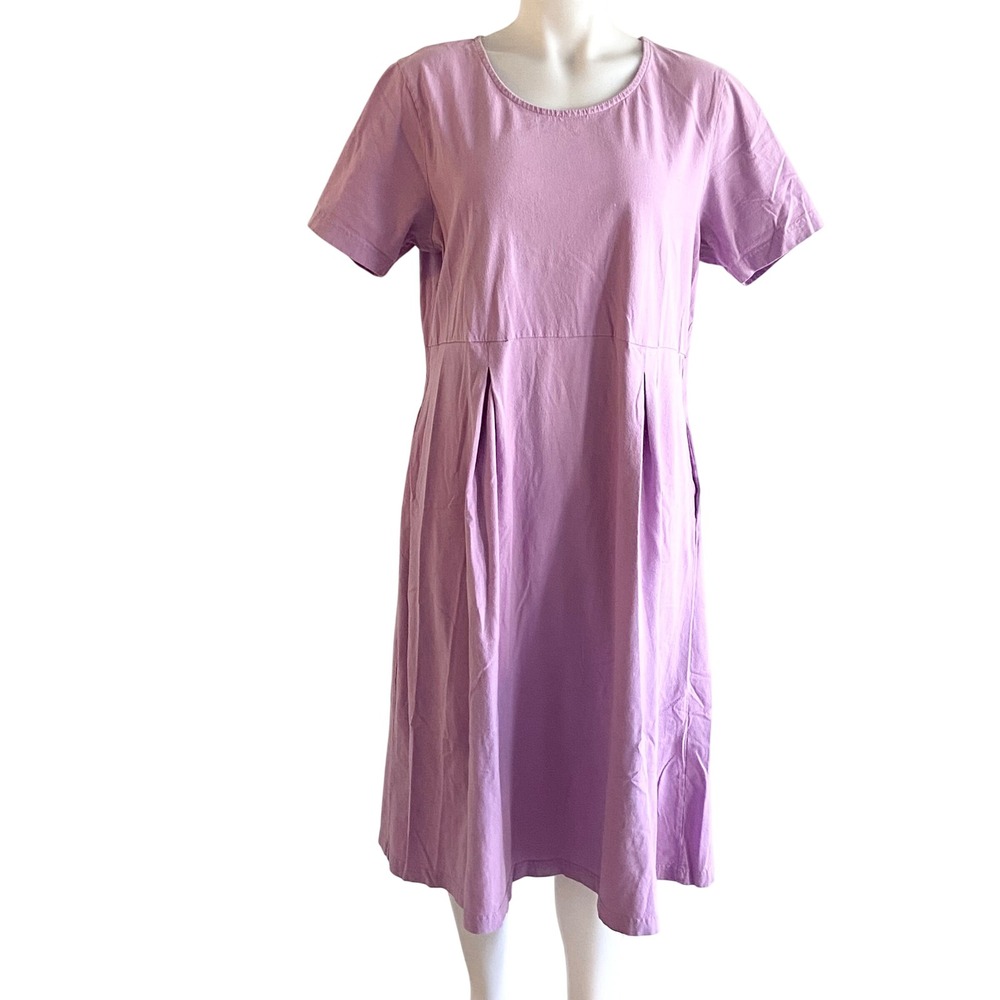 The Paragon Vintage XL Lilac Purple Cotton Jersey Pleated Midi Dress Pockets